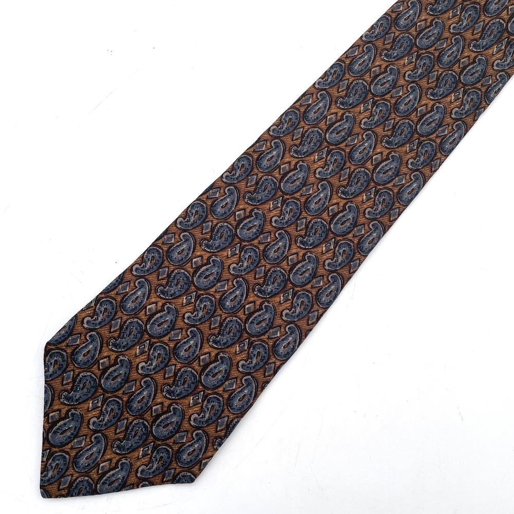 Bugatti Necktie Silk Men OS Brown Blue Vintage Paisley Italian Silk Tie